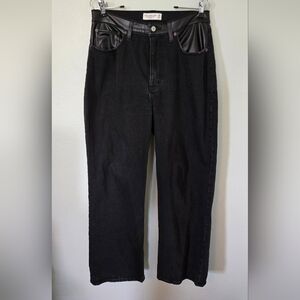 Abercrombie & Fitch Black Wide Leg Jeans Leather Waist Size 30/10